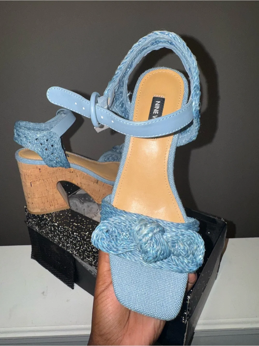 Blue Woven and Cork Platform Sandals